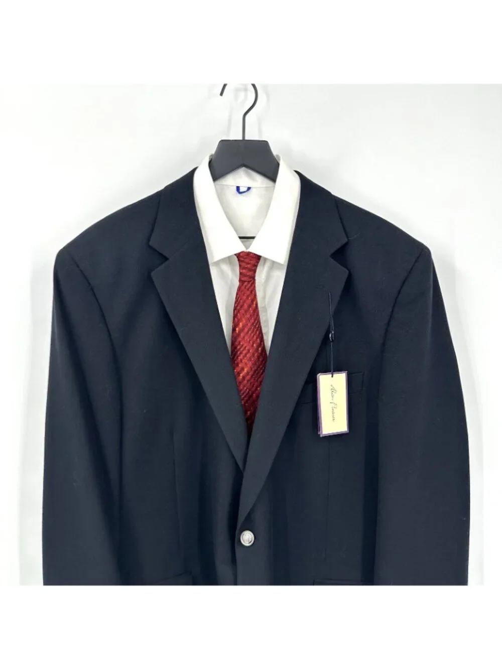 NEW ALAN FLUSSER black blazer 48R silver crest buttons executive sport coat